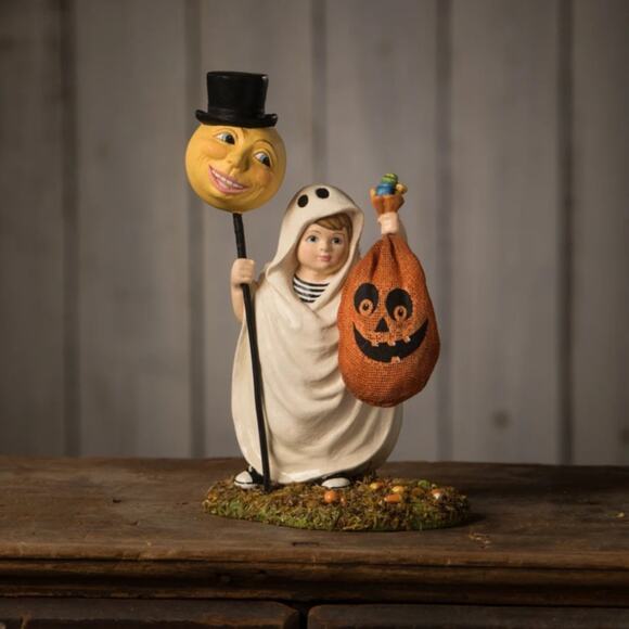 Bethany Lowe Boo Bandit Halloween Figure Boy in Ghost Costume Trick Or Treat NEW - Picture 1 of 8